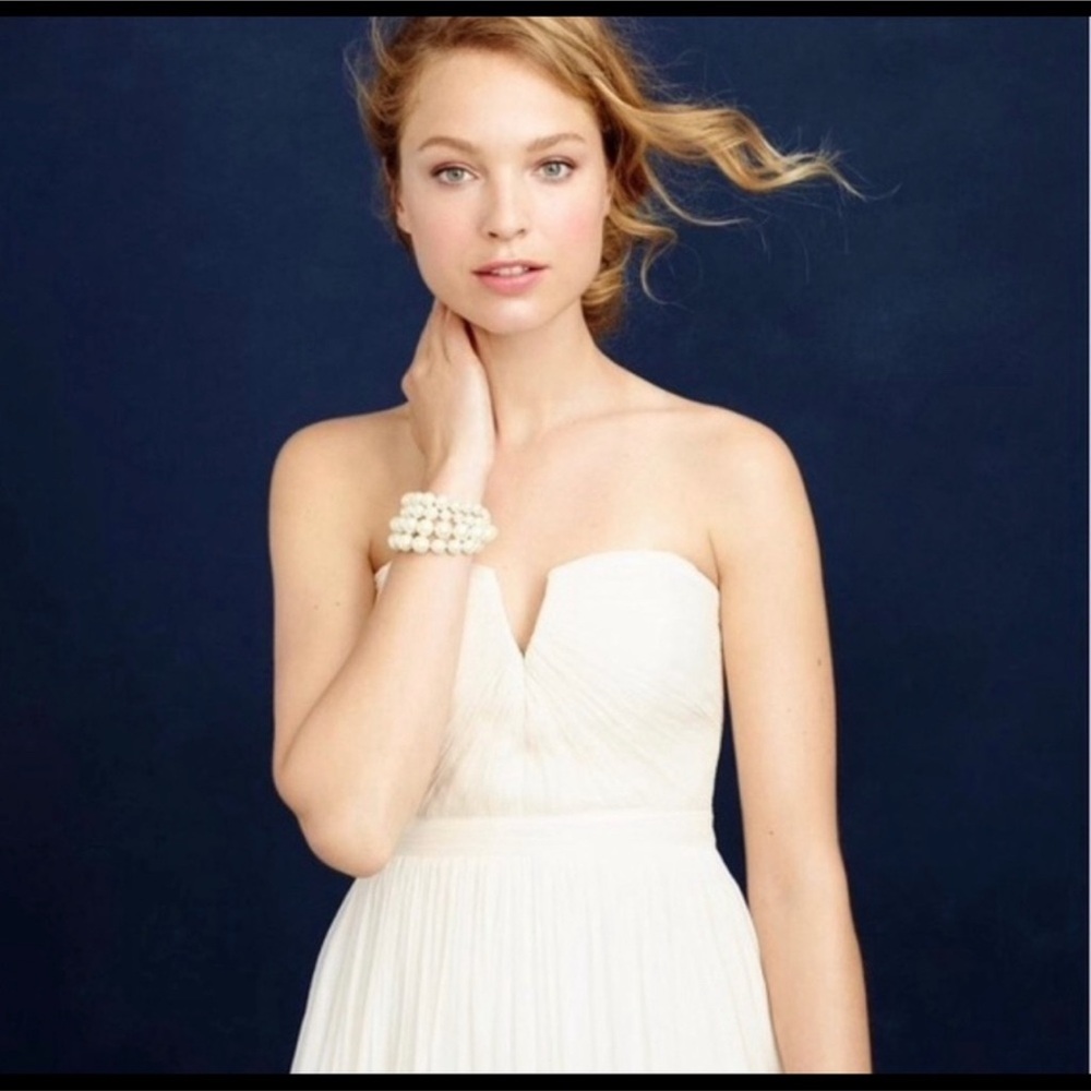 J Crew Nadia Full Maxi length Strapless Silk Chiffon Ivory Dress